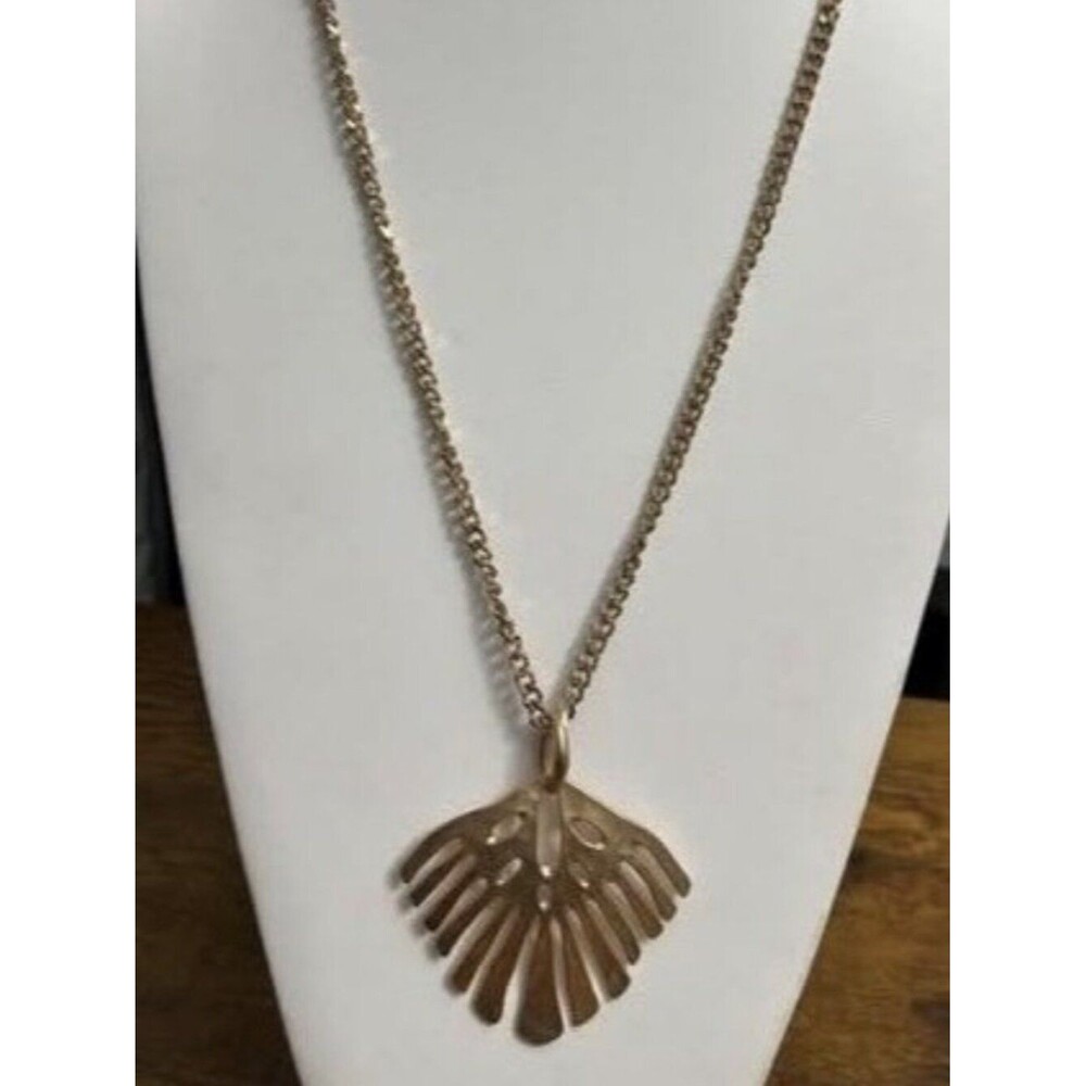 Long Gold Bohemian Feather Necklace EUC.